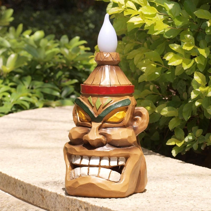 Yiosax Outdoor Solar Tiki Statue Decor-Tiki Bar Decoration-Torch Tiki Head Statues Outdoor Decorations for Garden,Patio,Yard,Backyard,Lawn,Garden Gift,Garden Tiki Figurine 8.74 Inch Tall - Image 2